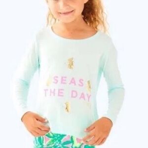 Lilly Pulitzer Girls Seas The Day 🐠 Long Sleeve Shirt Girls 8-10 🩵🩷